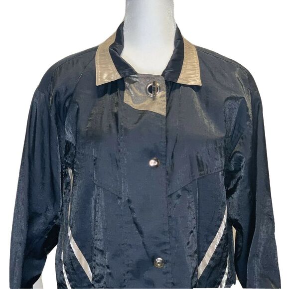 Braetan Bt2 women Black Gold Collar Rain Windbreaker Jacket Coat sz small - Picture 9 of 12